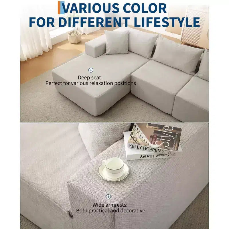 Divano Sezionale Modulare Cloud 108" con Chaise a L, Divano Modulare Moderno con Seduta Profonda, Divano Letto Oversize, Nessun Montaggio Richiesto, Orientamento Sinistro
