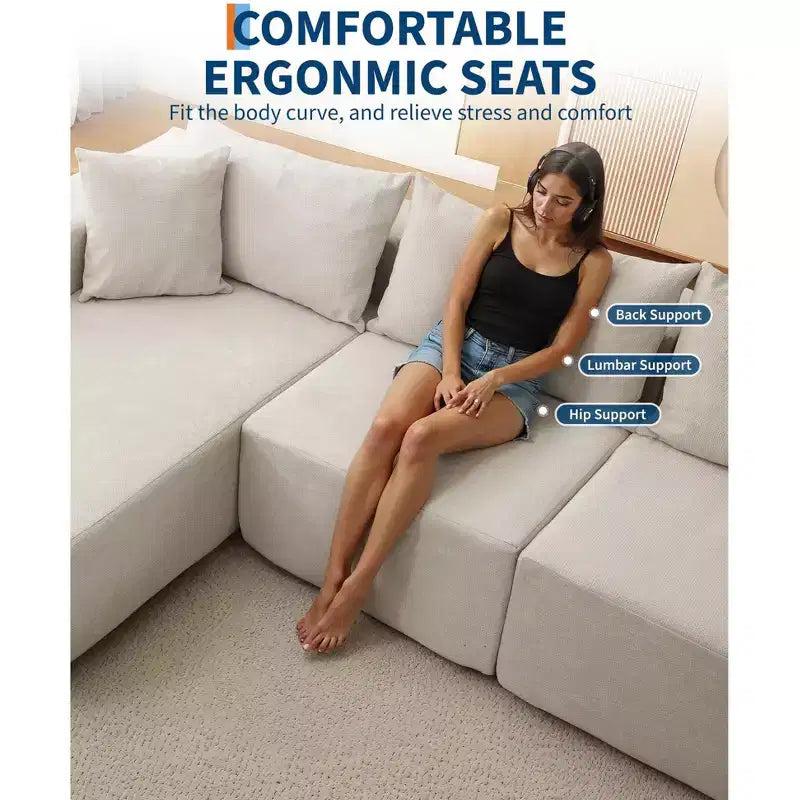 Divano Sezionale Modulare Cloud 108" con Chaise a L, Divano Modulare Moderno con Seduta Profonda, Divano Letto Oversize, Nessun Montaggio Richiesto, Orientamento Sinistro