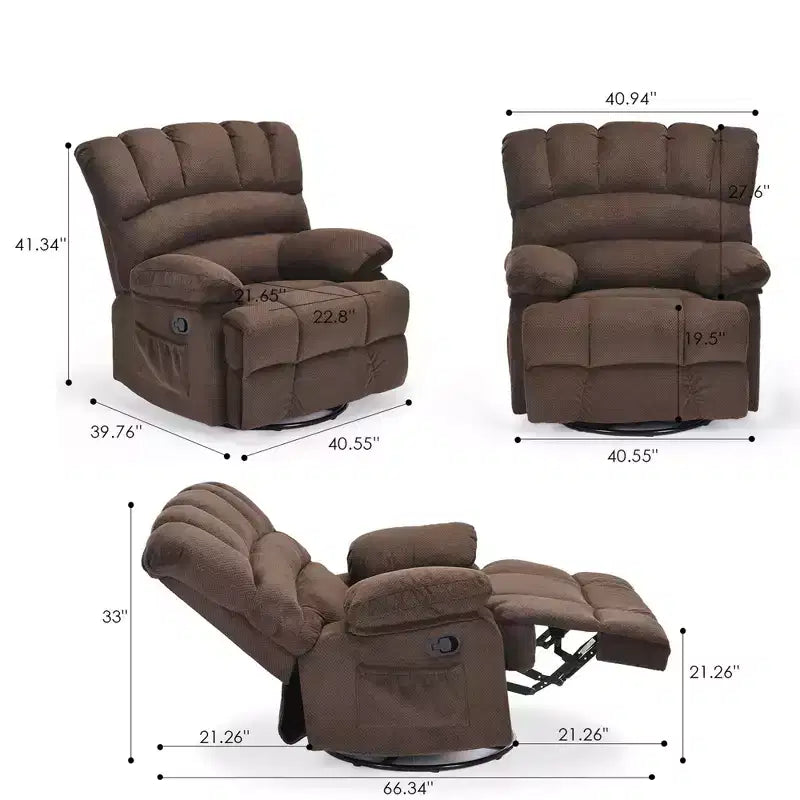 MAYEERTY Poltrona Reclinabile Girevole a Dondolo Oversize in Velluto, Color Cioccolato, per Adulti, Perfetta per il Soggiorno