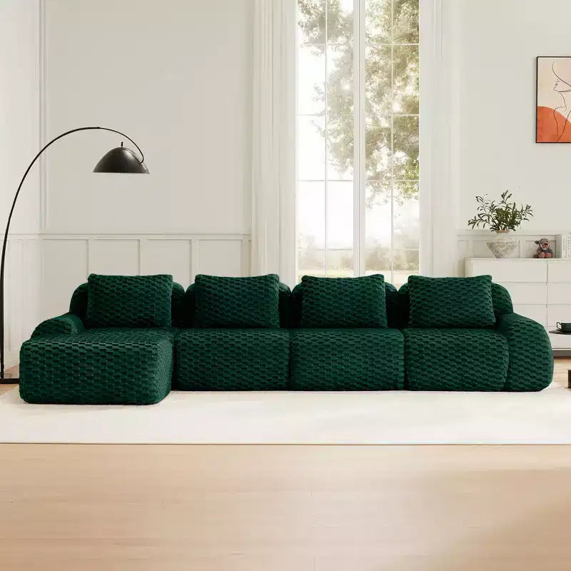 146 L-Shaped Modular Sofa Flannelette 4-Seater Ottoman Buckle No Assembly Green
