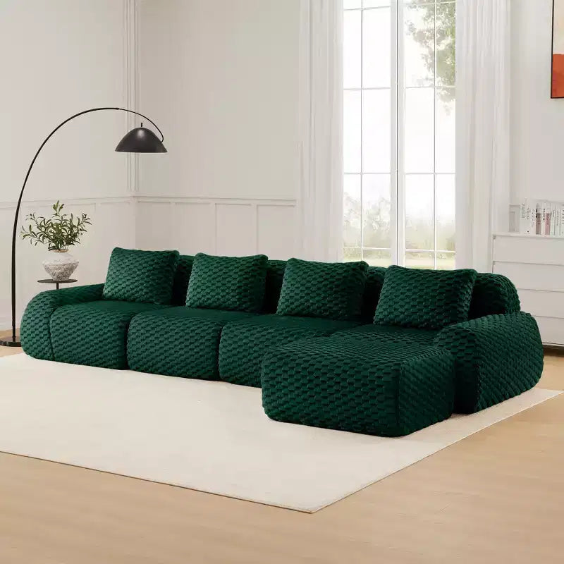 146 Divano modulare a L in flanella, 4 posti, con poggiapiedi a fibbia, nessun montaggio richiesto, verde