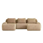 Divano modulare a U 114 in flanella, 3 posti con pouf, fibbia senza montaggio, color cammello chiaro
