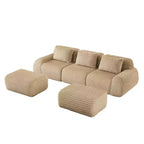 Divano modulare a U 114 in flanella, 3 posti con pouf, fibbia senza montaggio, color cammello chiaro