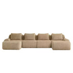 Divano modulare a U in flanella 146 posti con pouf a fibbia, nessun assemblaggio richiesto, color cammello chiaro