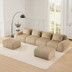Divano modulare a U in flanella 146 posti con pouf a fibbia, nessun assemblaggio richiesto, color cammello chiaro