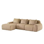Divano modulare a L a 3 posti da 114 cm in flanella, con pouf e fibbie, nessun assemblaggio richiesto, color cammello chiaro