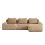 Divano modulare a L a 3 posti da 114 cm in flanella, con pouf e fibbie, nessun assemblaggio richiesto, color cammello chiaro