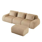 Divano modulare a L a 3 posti da 114 cm in flanella, con pouf e fibbie, nessun assemblaggio richiesto, color cammello chiaro