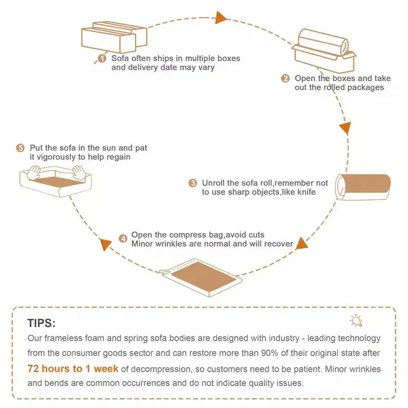 Divano modulare a L a 3 posti da 114 cm in flanella, con pouf e fibbie, nessun assemblaggio richiesto, color cammello chiaro