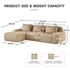 Divano modulare a L a 3 posti da 114 cm in flanella, con pouf e fibbie, nessun assemblaggio richiesto, color cammello chiaro