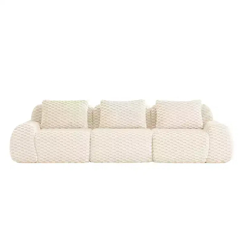 Divano componibile modulare 114 in flanella, 3 posti, seduta profonda, con fibbia, senza montaggio, color crema