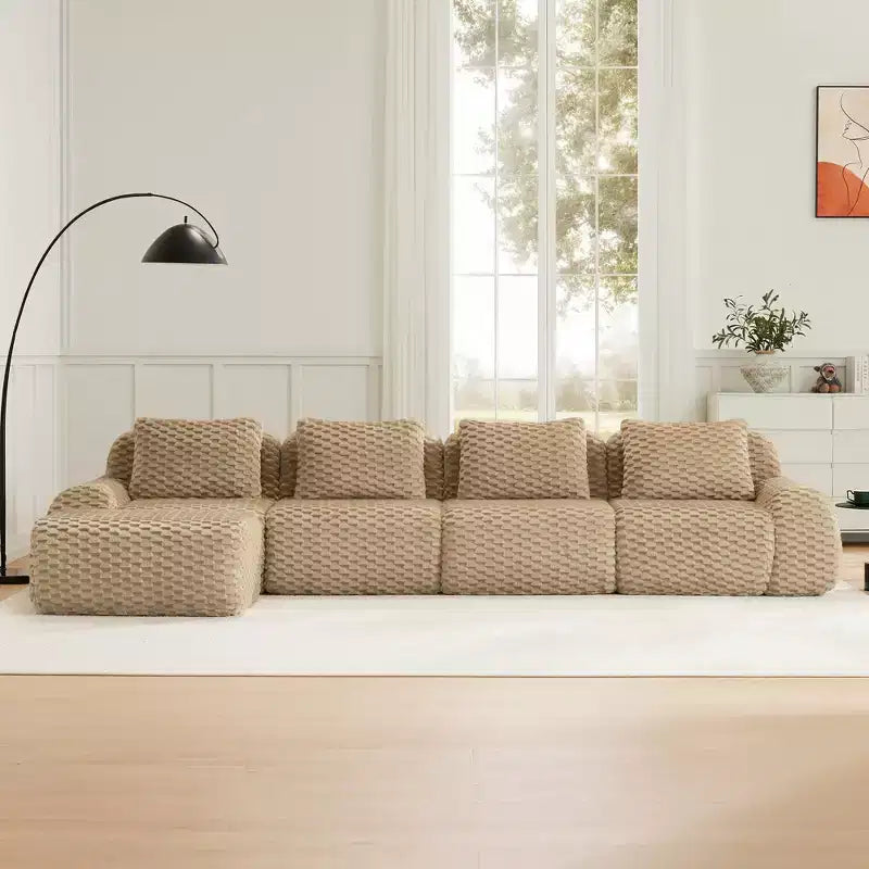 146 L-Shaped Modular Sofa Flannelette 4-Seater Ottoman Buckle No Assembly Light Camel