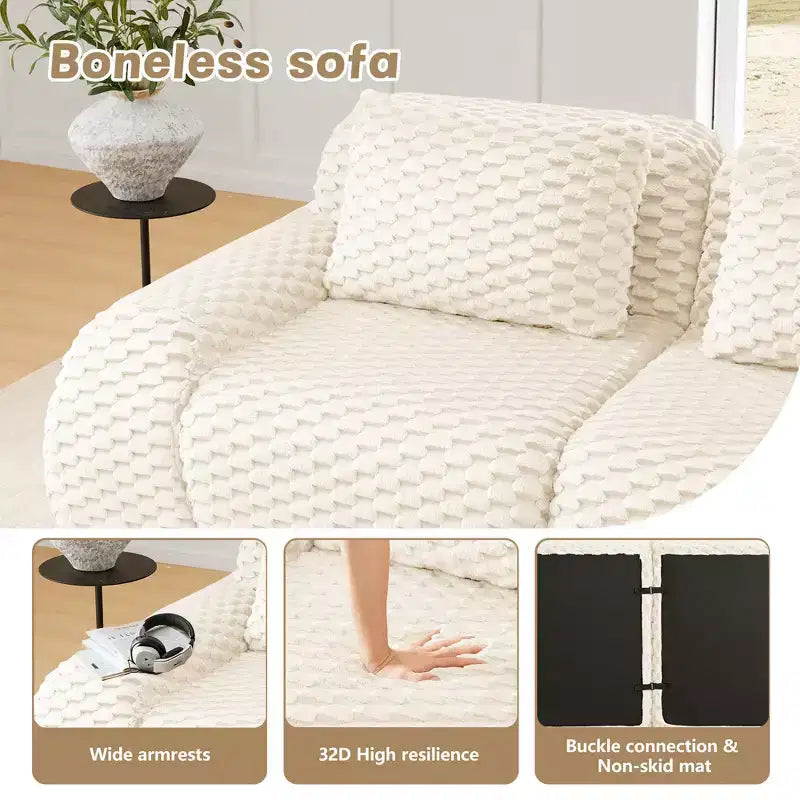 146 Divano Sezionale Modulare in Flanella 4 Posti Seduta Profonda Fibbia Nessun Montaggio Crema