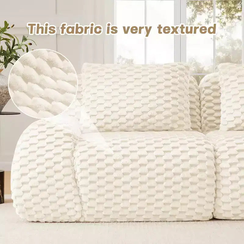 146 Divano modulare a U in flanella a 4 posti con pouf e fibbia, nessun assemblaggio richiesto, color crema