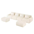 146 Divano modulare a U in flanella a 4 posti con pouf e fibbia, nessun assemblaggio richiesto, color crema