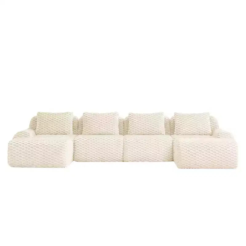 146 Divano modulare a U in flanella a 4 posti con pouf e fibbia, nessun assemblaggio richiesto, color crema