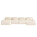 146 Divano modulare a U in flanella a 4 posti con pouf e fibbia, nessun assemblaggio richiesto, color crema
