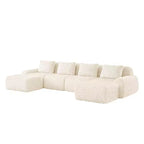 146 Divano modulare a U in flanella a 4 posti con pouf e fibbia, nessun assemblaggio richiesto, color crema