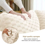 146 Divano modulare a U in flanella a 4 posti con pouf e fibbia, nessun assemblaggio richiesto, color crema