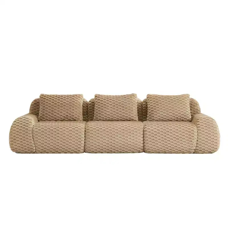 Divano Sezionale Modulare 114 Flannelette 3 Posti Seduta Profonda Fibbie Nessun Montaggio Cammello Chiaro