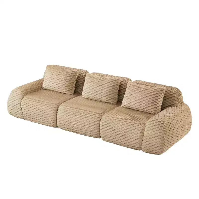 Divano Sezionale Modulare 114 Flannelette 3 Posti Seduta Profonda Fibbie Nessun Montaggio Cammello Chiaro