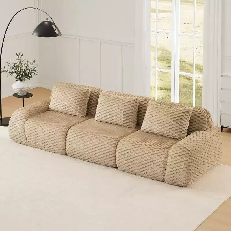 Divano Sezionale Modulare 114 Flannelette 3 Posti Seduta Profonda Fibbie Nessun Montaggio Cammello Chiaro