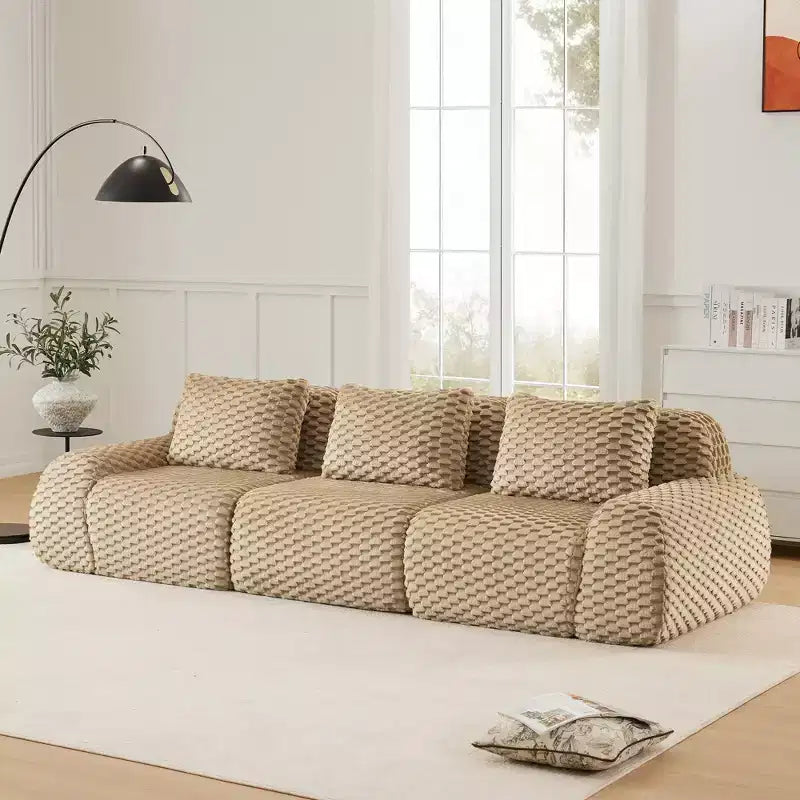 Divano Sezionale Modulare 114 Flannelette 3 Posti Seduta Profonda Fibbie Nessun Montaggio Cammello Chiaro