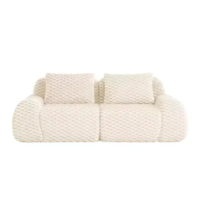 Divano Sezionale Modulare 82 Flannelette 2 Posti Seduta Profonda Fibbia Nessun Montaggio Crema