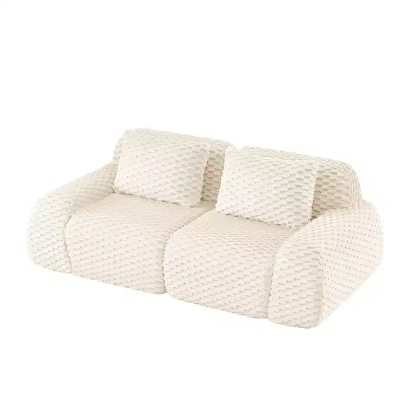 Divano Sezionale Modulare 82 Flannelette 2 Posti Seduta Profonda Fibbia Nessun Montaggio Crema