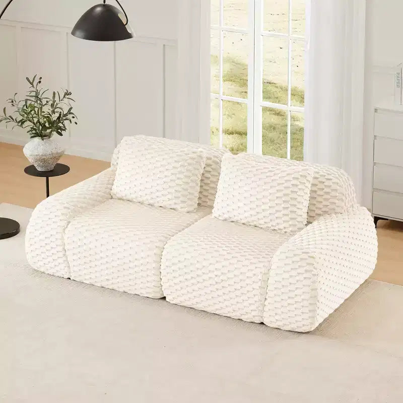Divano Sezionale Modulare 82 Flannelette 2 Posti Seduta Profonda Fibbia Nessun Montaggio Crema