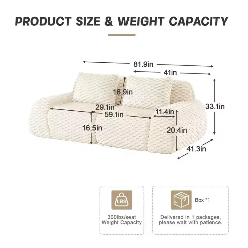 Divano Sezionale Modulare 82 Flannelette 2 Posti Seduta Profonda Fibbia Nessun Montaggio Crema