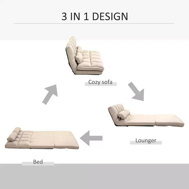 Divano letto convertibile, divano pieghevole, chaise longue per ospiti con 2 cuscini, schienale e poggiatesta regolabili, 130 cm L