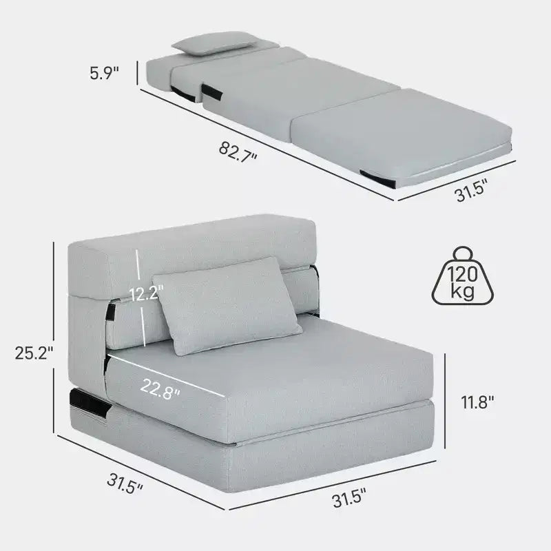 Lettino pieghevole con cuscino, divano letto moderno in lino per soggiorno, dormitorio, ospiti