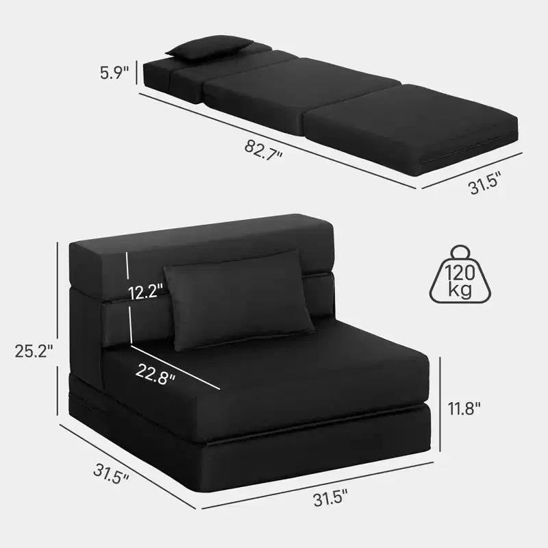 Lettino pieghevole con cuscino, divano letto moderno in lino per soggiorno, dormitorio, ospiti