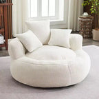 Efomao Round Ultra Soft Chenille Foam Bean Bag Chair - Oversized Comfy with Armrests & 3 Pillows - for Adults/Teens (White)