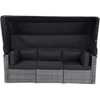Set di mobili da patio a forma di L con tettuccio retrattile, divano a 7 pezzi resistente alle intemperie, ideale per giardino, portico, cortile, nero