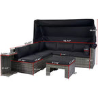 Set di mobili da patio a forma di L con tettuccio retrattile, divano a 7 pezzi resistente alle intemperie, ideale per giardino, portico, cortile, nero