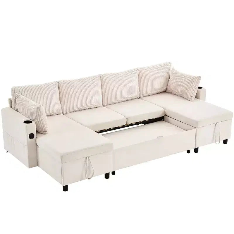 Divano componibile Whisen 113.4, divano letto estraibile, divano versatile con ampio spazio contenitore, due portabicchieri