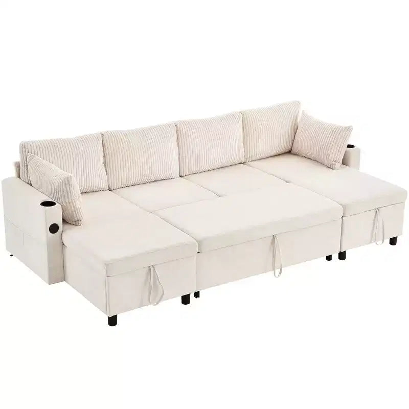 Divano componibile Whisen 113.4, divano letto estraibile, divano versatile con ampio spazio contenitore, due portabicchieri