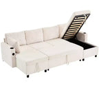 Divano componibile Whisen 113.4, divano letto estraibile, divano versatile con ampio spazio contenitore, due portabicchieri