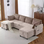 Divano componibile Whisen 113.4, divano letto estraibile, divano versatile con ampio spazio contenitore, due portabicchieri