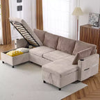 Divano componibile Whisen 113.4, divano letto estraibile, divano versatile con ampio spazio contenitore, due portabicchieri