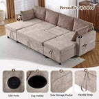 Divano componibile Whisen 113.4, divano letto estraibile, divano versatile con ampio spazio contenitore, due portabicchieri