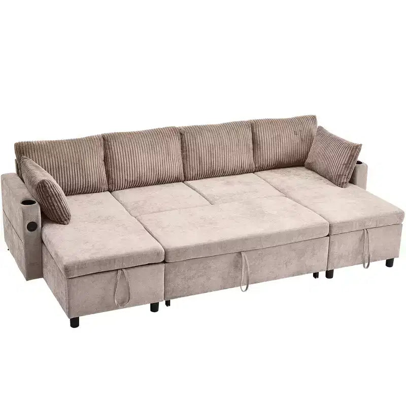 Divano componibile Whisen 113.4, divano letto estraibile, divano versatile con ampio spazio contenitore, due portabicchieri