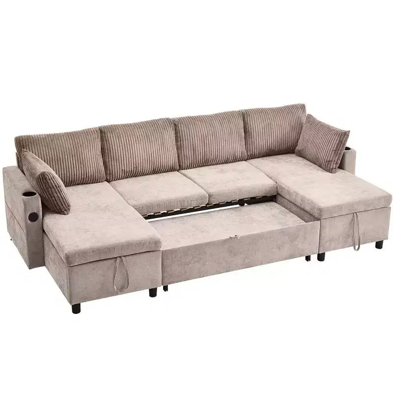 Divano componibile Whisen 113.4, divano letto estraibile, divano versatile con ampio spazio contenitore, due portabicchieri