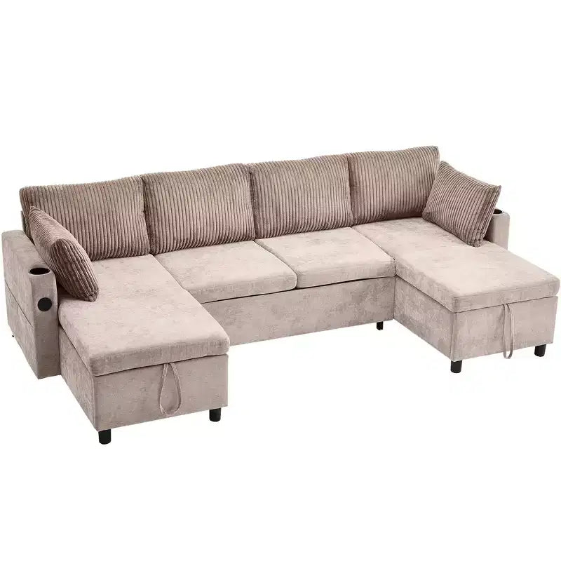 Divano componibile Whisen 113.4, divano letto estraibile, divano versatile con ampio spazio contenitore, due portabicchieri