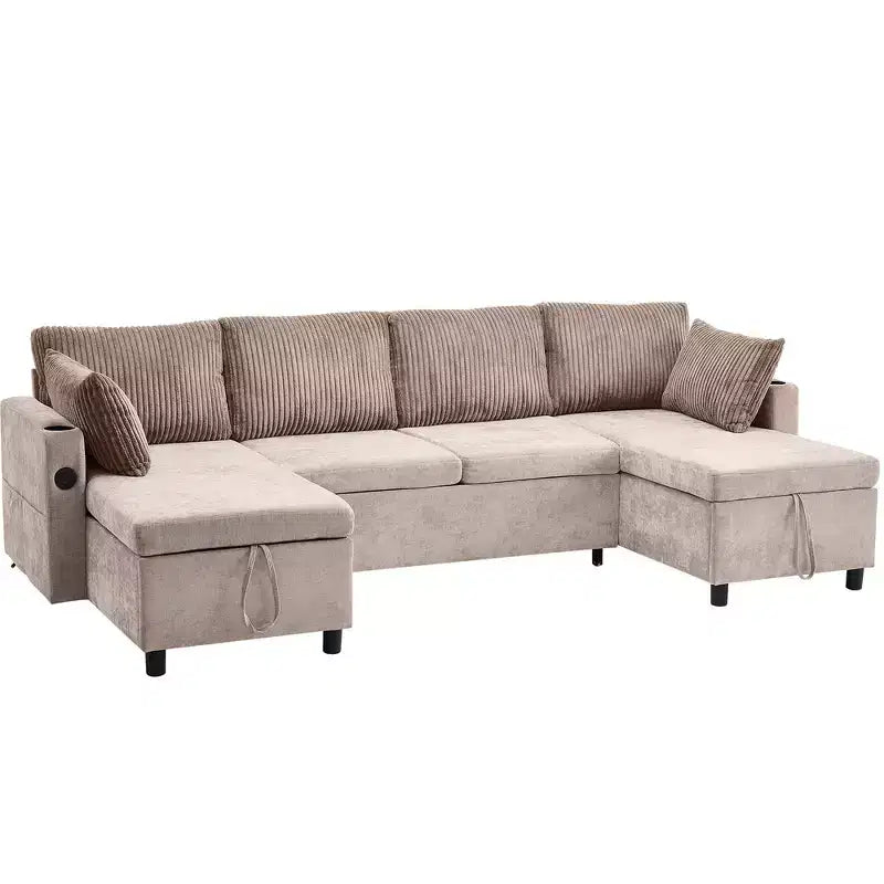Divano componibile Whisen 113.4, divano letto estraibile, divano versatile con ampio spazio contenitore, due portabicchieri