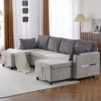Divano componibile Whisen 113.4, divano letto estraibile, divano versatile con ampio spazio contenitore, due portabicchieri
