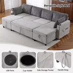Divano componibile Whisen 113.4, divano letto estraibile, divano versatile con ampio spazio contenitore, due portabicchieri