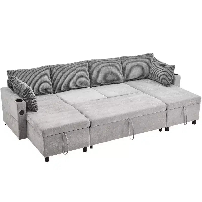 Divano componibile Whisen 113.4, divano letto estraibile, divano versatile con ampio spazio contenitore, due portabicchieri